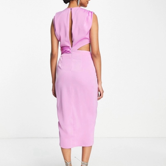ASOS Draped Midi Dress in Light Pink - Picture 2 of 7